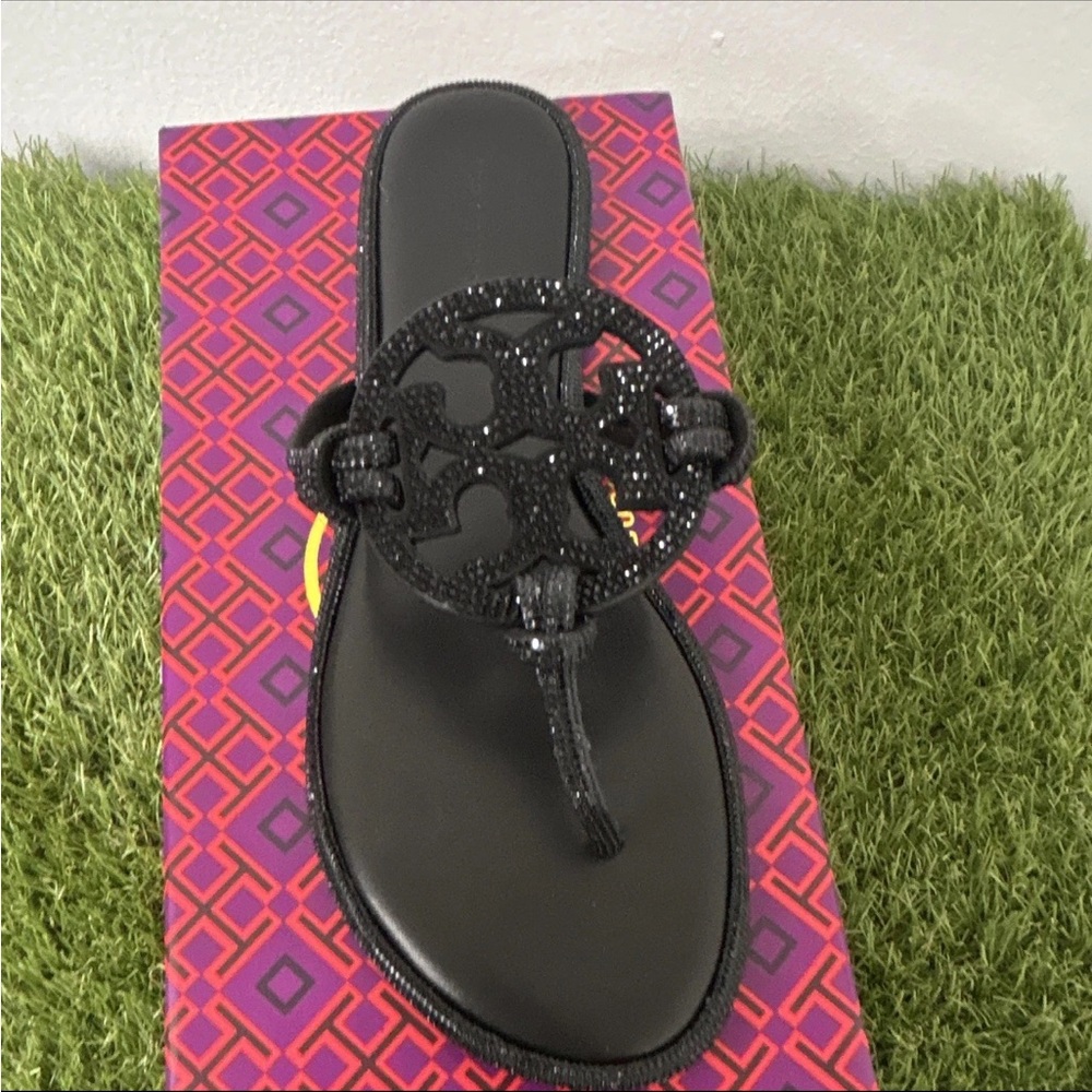 Tory Burch Miller rhinestone knot sandals size 10 EU 40 new flip flop Black